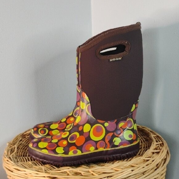 BOGS Colorful Circle Insulated Waterproof Rain Boots Brown Multicolor Size 6 - Picture 1 of 9